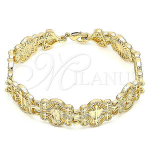 Pulsera Elegante 03.351.0124.08 Oro Laminado, Diseño de Guadalupe y Cruz, Pulido, Tono Dorado (16 MM Thickness, 8 Inches Length)