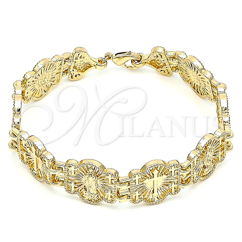 Pulsera Elegante 03.351.0124.08 Oro Laminado, Diseño de Guadalupe y Cruz, Pulido, Tono Dorado (16 MM Thickness, 8 Inches Length)