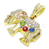 Dije Elegante 05.351.0165 Oro Laminado, Diseño de Elefante, con Cristal Multicolor, Pulido, Tres Tonos