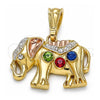 Dije Elegante 05.351.0165 Oro Laminado, Diseño de Elefante, con Cristal Multicolor, Pulido, Tres Tonos