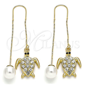 Arete Violador 02.380.0066 Oro Laminado, Diseño de Tortuga, con Blanca and Negro Cristal, Pulido, Tono Dorado