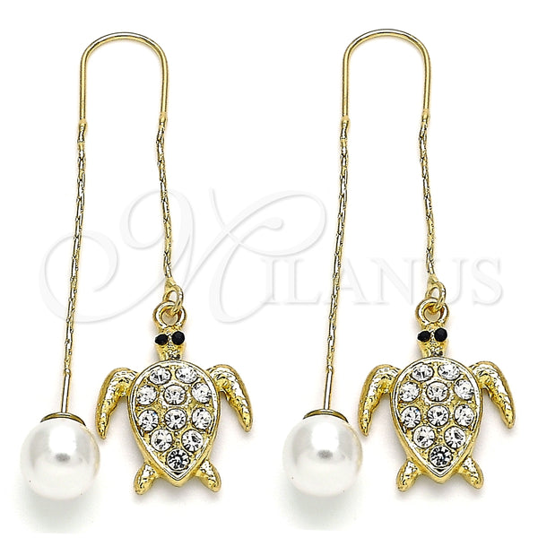 Arete Violador 02.380.0066 Oro Laminado, Diseño de Tortuga, con Blanca and Negro Cristal, Pulido, Tono Dorado