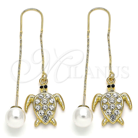 Arete Violador 02.380.0066 Oro Laminado, Diseño de Tortuga, con Blanca and Negro Cristal, Pulido, Tono Dorado