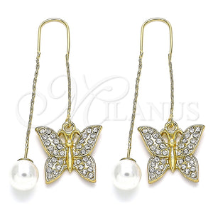 Arete Violador 02.380.0068 Oro Laminado, Diseño de Mariposa, con Blanca Cristal, Pulido, Tono Dorado
