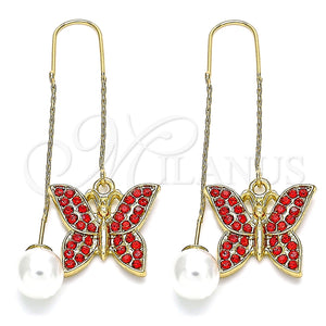 Arete Violador 02.380.0068.1 Oro Laminado, Diseño de Mariposa, con Granate Cristal, Pulido, Tono Dorado