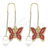 Arete Violador 02.380.0068.1 Oro Laminado, Diseño de Mariposa, con Granate Cristal, Pulido, Tono Dorado