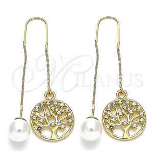 Arete Violador 02.380.0069 Oro Laminado, Diseño de Ãrbol, con Blanca Cristal, Pulido, Tono Dorado