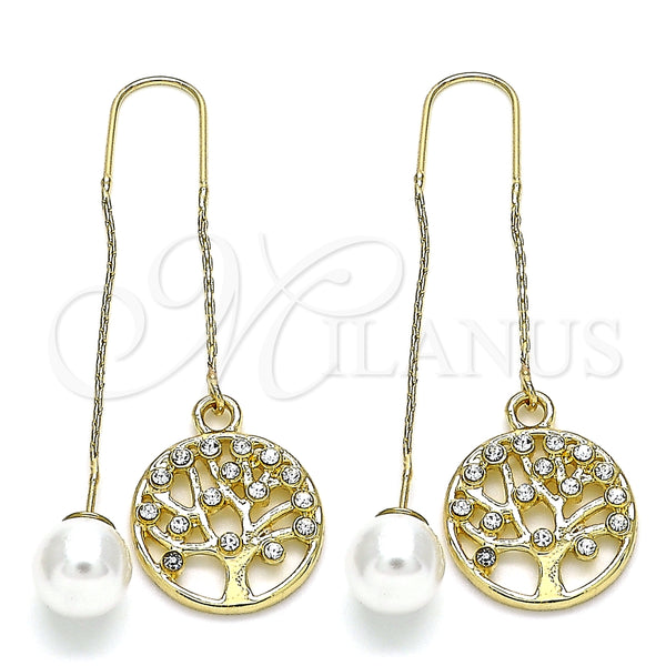 Arete Violador 02.380.0069 Oro Laminado, Diseño de Ãrbol, con Blanca Cristal, Pulido, Tono Dorado