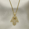 Collares con Dije 04.156.0205.1.20 Oro Laminado, Diseño de Mano de Dios, con Zafiro Azul Zirconia Cubica and Blanca Cristal, Pulido, Tono Dorado (02 MM Thickness, 20 Inches Length)