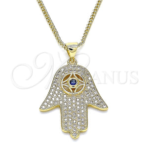 Collares con Dije 04.156.0205.1.20 Oro Laminado, Diseño de Mano de Dios, con Zafiro Azul Zirconia Cubica and Blanca Cristal, Pulido, Tono Dorado (02 MM Thickness, 20 Inches Length)