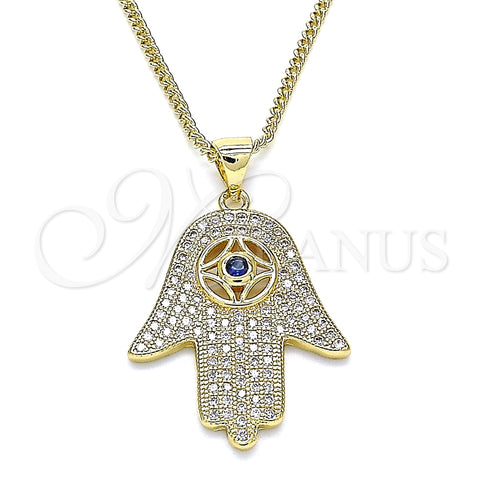 Collares con Dije 04.156.0205.1.20 Oro Laminado, Diseño de Mano de Dios, con Zafiro Azul Zirconia Cubica and Blanca Cristal, Pulido, Tono Dorado (02 MM Thickness, 20 Inches Length)