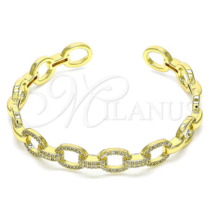 Aro Individual 07.341.0005 Oro Laminado, Diseño de Paperclip, con Micro Pave Blanca, Pulido, Tono Dorado (Grosor 09 MM, Talla Unica)