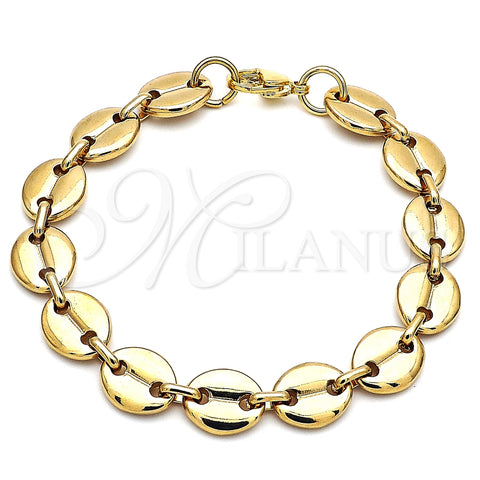 Pulsera Básica 04.116.0062.08 Acero Inoxidable, Diseño de Puff Mariner, Pulido, Tono Dorado (11 MM Thickness, 8 Inches Length)