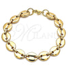 Pulsera Básica 04.116.0062.08 Acero Inoxidable, Diseño de Puff Mariner, Pulido, Tono Dorado (11 MM Thickness, 8 Inches Length)