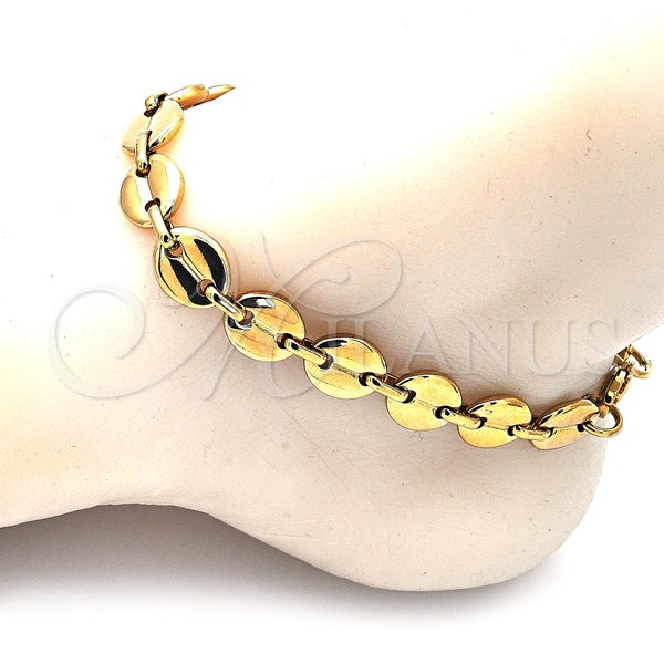 Tobillera Básica 04.116.0062.10 Acero Inoxidable, Diseño de Puff Mariner, Pulido, Tono Dorado (11 MM Thickness, 10 Inches Length)