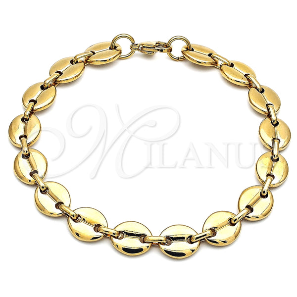 Tobillera Básica 04.116.0062.10 Acero Inoxidable, Diseño de Puff Mariner, Pulido, Tono Dorado (11 MM Thickness, 10 Inches Length)