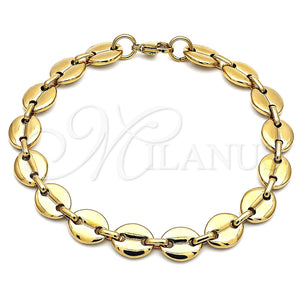 Tobillera Básica 04.116.0062.10 Acero Inoxidable, Diseño de Puff Mariner, Pulido, Tono Dorado (11 MM Thickness, 10 Inches Length)