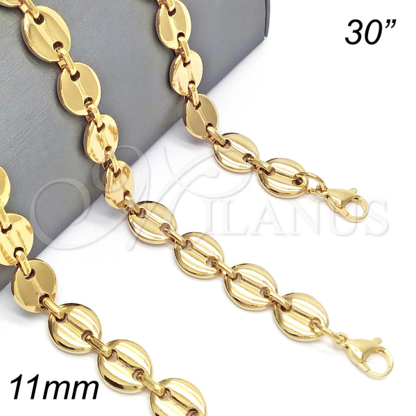 Gargantilla Basica 04.116.0062.30 Acero Inoxidable, Diseño de Puff Mariner, Pulido, Tono Dorado (11 MM Thickness, 30 Inches Length)