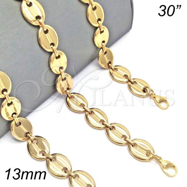 Gargantilla Basica 04.116.0063.30 Acero Inoxidable, Diseño de Puff Mariner, Pulido, Tono Dorado (13 MM Thickness, 30 Inches Length)
