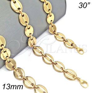 Gargantilla Basica 04.116.0063.30 Acero Inoxidable, Diseño de Puff Mariner, Pulido, Tono Dorado (13 MM Thickness, 30 Inches Length)