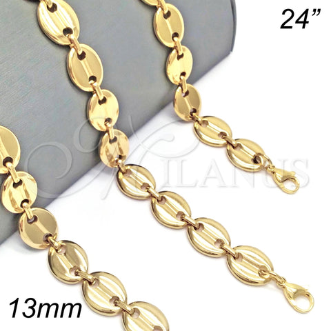 Gargantilla Basica 04.116.0063.24 Acero Inoxidable, Diseño de Puff Mariner, Pulido, Tono Dorado (13 MM Thickness, 24 Inches Length)