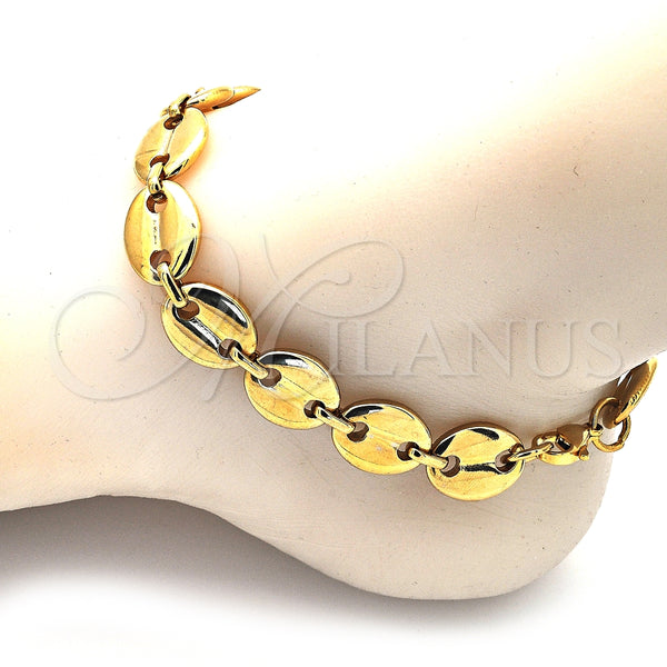 Tobillera Básica 04.116.0063.10 Acero Inoxidable, Diseño de Puff Mariner, Pulido, Tono Dorado (13 MM Thickness, 10 Inches Length)