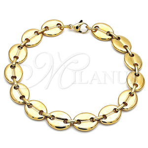 Tobillera Básica 04.116.0063.10 Acero Inoxidable, Diseño de Puff Mariner, Pulido, Tono Dorado (13 MM Thickness, 10 Inches Length)