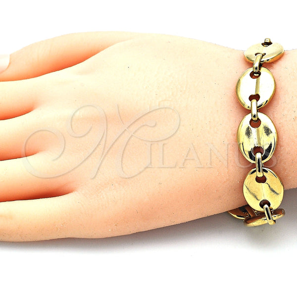 Pulsera Básica 04.116.0063.08 Acero Inoxidable, Diseño de Puff Mariner, Pulido, Tono Dorado (13 MM Thickness, 8 Inches Length)
