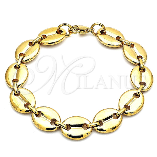Pulsera Básica 04.116.0063.08 Acero Inoxidable, Diseño de Puff Mariner, Pulido, Tono Dorado (13 MM Thickness, 8 Inches Length)