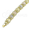 Pulsera Elegante 03.380.0061.08 Oro Laminado, Diseño de Manzana, Diamantado, Tres Tonos (09 MM Thickness, 8 Inches Length)