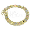 Pulsera Elegante 03.380.0061.08 Oro Laminado, Diseño de Manzana, Diamantado, Tres Tonos (09 MM Thickness, 8 Inches Length)