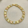 Pulsera Elegante 03.380.0061.08 Oro Laminado, Diseño de Manzana, Diamantado, Tres Tonos (09 MM Thickness, 8 Inches Length)