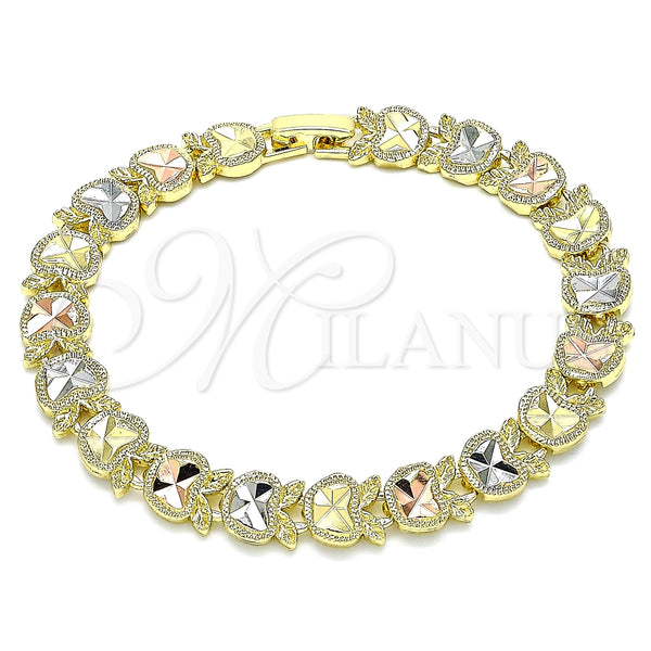 Pulsera Elegante 03.380.0061.08 Oro Laminado, Diseño de Manzana, Diamantado, Tres Tonos (09 MM Thickness, 8 Inches Length)