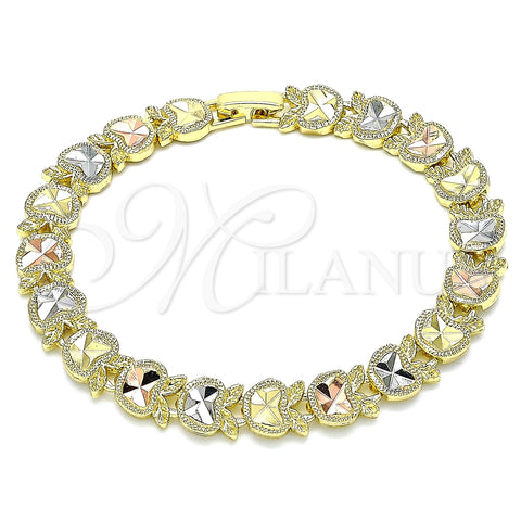 Pulsera Elegante 03.380.0061.08 Oro Laminado, Diseño de Manzana, Diamantado, Tres Tonos (09 MM Thickness, 8 Inches Length)