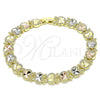 Pulsera Elegante 03.380.0061.08 Oro Laminado, Diseño de Manzana, Diamantado, Tres Tonos (09 MM Thickness, 8 Inches Length)