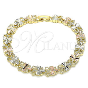 Pulsera Elegante 03.380.0062.08 Oro Laminado, Diseño de Libélula, Diamantado, Tres Tonos (08 MM Thickness, 8 Inches Length)