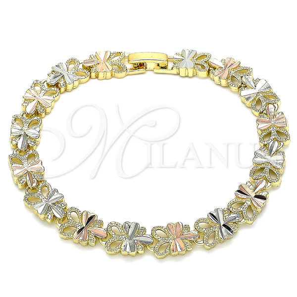Pulsera Elegante 03.380.0062.08 Oro Laminado, Diseño de Libélula, Diamantado, Tres Tonos (08 MM Thickness, 8 Inches Length)