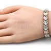 Pulsera Elegante 03.380.0065.08 Oro Laminado, Diseño de Corazón, Diamantado, Tres Tonos (09 MM Thickness, 8 Inches Length)