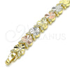 Pulsera Elegante 03.380.0065.08 Oro Laminado, Diseño de Corazón, Diamantado, Tres Tonos (09 MM Thickness, 8 Inches Length)