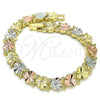 Pulsera Elegante 03.380.0065.08 Oro Laminado, Diseño de Corazón, Diamantado, Tres Tonos (09 MM Thickness, 8 Inches Length)
