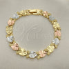 Pulsera Elegante 03.380.0065.08 Oro Laminado, Diseño de Corazón, Diamantado, Tres Tonos (09 MM Thickness, 8 Inches Length)