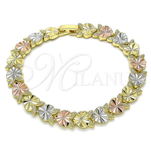Pulsera Elegante 03.380.0065.08 Oro Laminado, Diseño de Corazón, Diamantado, Tres Tonos (09 MM Thickness, 8 Inches Length)