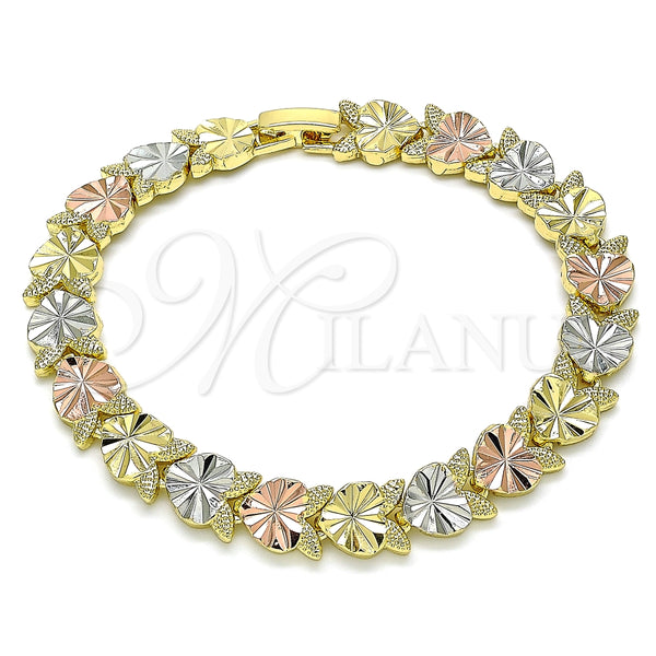Pulsera Elegante 03.380.0065.08 Oro Laminado, Diseño de Corazón, Diamantado, Tres Tonos (09 MM Thickness, 8 Inches Length)