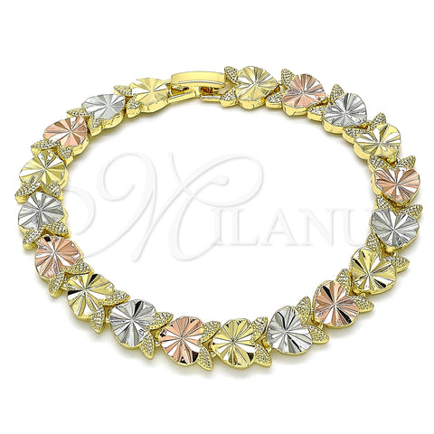 Pulsera Elegante 03.380.0065.08 Oro Laminado, Diseño de Corazón, Diamantado, Tres Tonos (09 MM Thickness, 8 Inches Length)