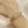 Pulsera Elegante 03.380.0072.07 Oro Laminado, Diseño de Elefante y Búho, Pulido, Tres Tonos (08 MM Thickness, 7 Inches Length)