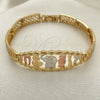 Pulsera Elegante 03.380.0072.07 Oro Laminado, Diseño de Elefante y Búho, Pulido, Tres Tonos (08 MM Thickness, 7 Inches Length)