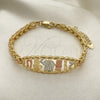 Pulsera Elegante 03.380.0073.07 Oro Laminado, Diseño de Elefante y Búho, Pulido, Tres Tonos (06 MM Thickness, 7 Inches Length)