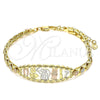 Pulsera Elegante 03.380.0073.07 Oro Laminado, Diseño de Elefante y Búho, Pulido, Tres Tonos (06 MM Thickness, 7 Inches Length)