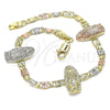 Pulsera Elegante 03.380.0074.08 Oro Laminado, Diseño de Guadalupe, Pulido, Tres Tonos (04 MM Thickness, 8 Inches Length)