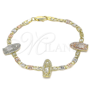 Pulsera Elegante 03.380.0074.08 Oro Laminado, Diseño de Guadalupe, Pulido, Tres Tonos (04 MM Thickness, 8 Inches Length)